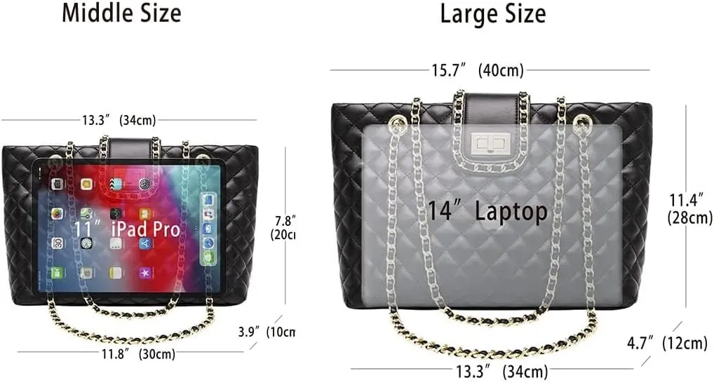 11.8"/13.4" Women Quilted Double Strap Large Tote Bag Shoulder Bag Hobo Tote Handbag（2 Sizes Available）