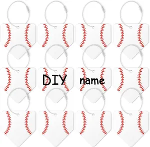 12 Pcs Baseball Home Plate Luggage Tags for Baseball Travel Suitcases Labels with Metal Ring 2.75in Basebal Related Keychain PVC Name Id Card and DIY Pocket Hug Card for Men Women Travel Bag Suitcase