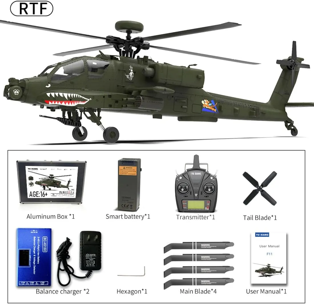 1/32 Scale RC Helicopter, YU Xiang F11 AH60 2.4G 6CH Dual-Axis Co-Drive Without Ailerons Military Stunt Remote Control Helicopter, Gift for Adults (RTF Version)