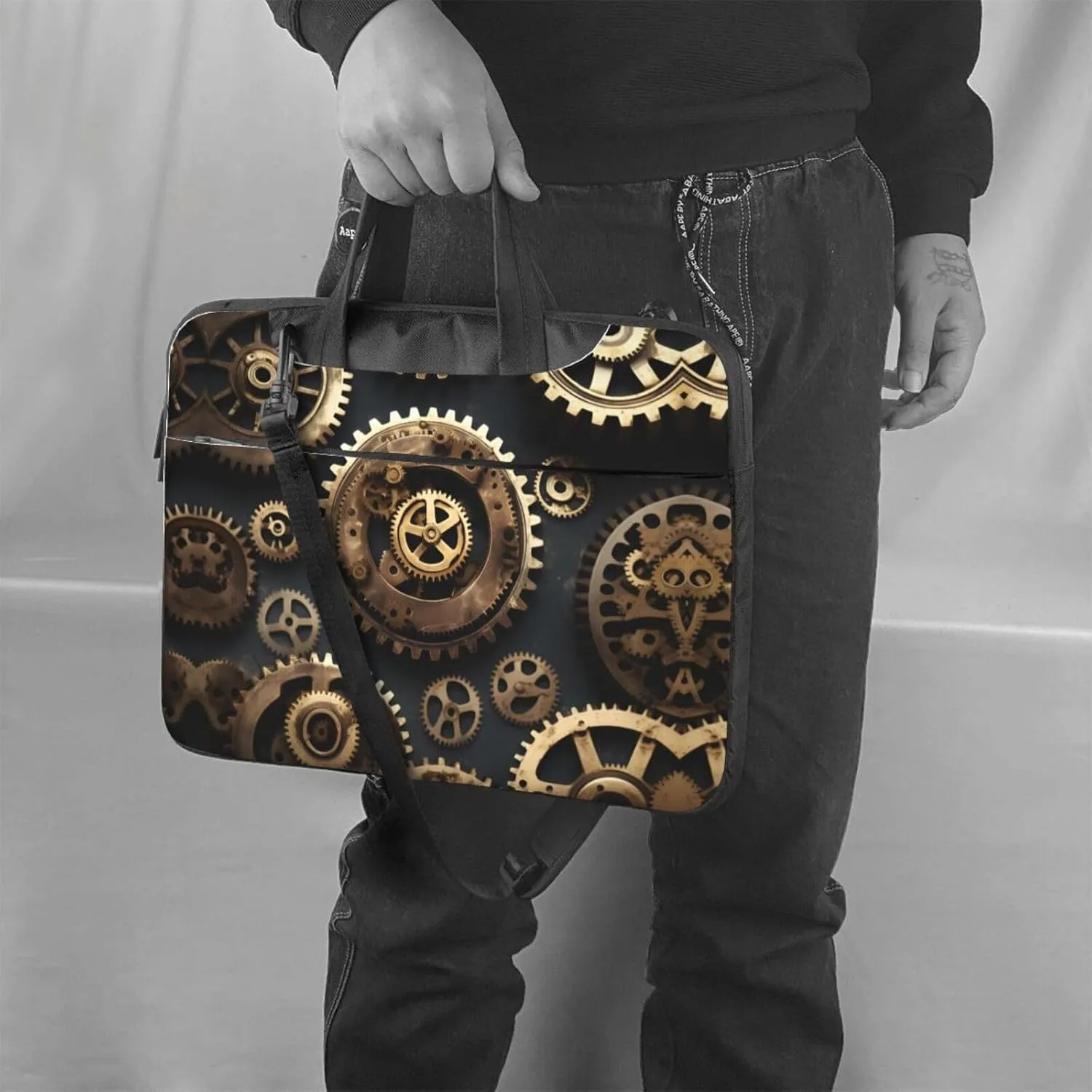 15.6-Inch Laptop Computer And Tablet Shoulder Bag Carrying Case,Business Casual,Steam Train Clouds Print
