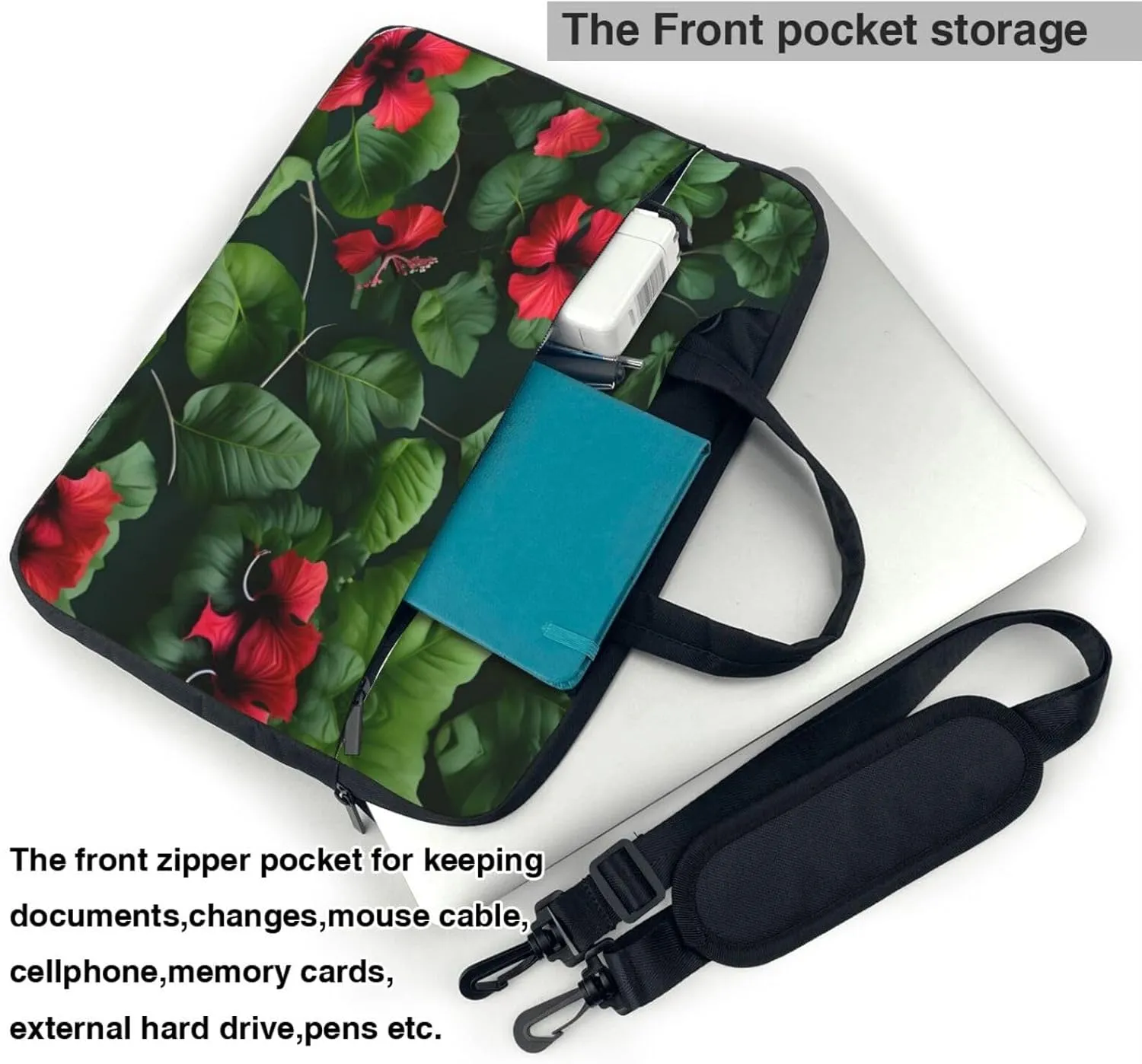 15.6-Inch Laptop Computer And Tablet Shoulder Bag Carrying Case,Business Casual,White Blue Daisy Print