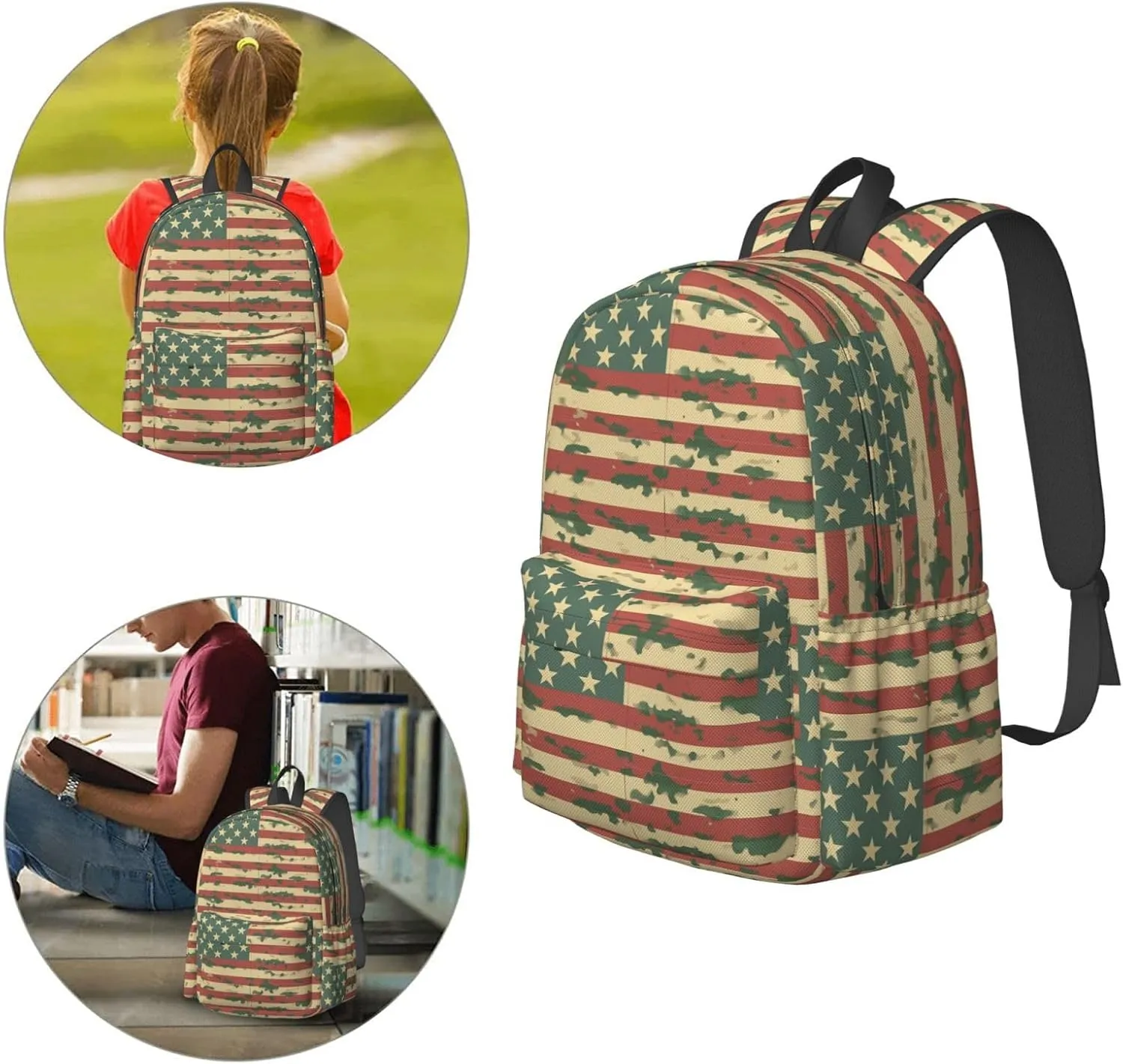 17 Inch Backpack American Army Camo Pattern Cute Red Panda Laptop Backpack Shoulder Bag School Bookbag Casual Daypack