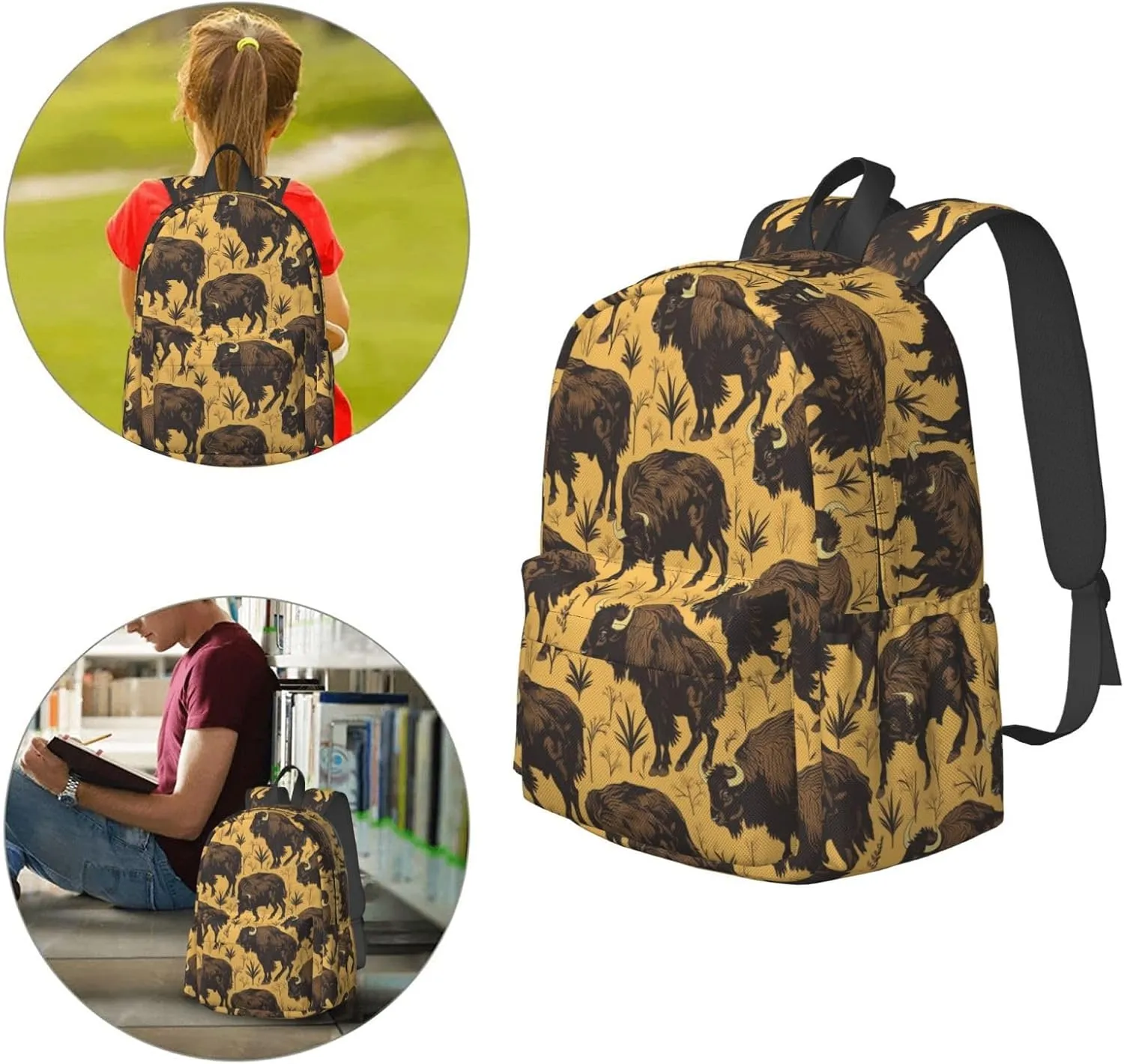 17 Inch Backpack Bisons And Grass Cute Red Panda Laptop Backpack Shoulder Bag School Bookbag Casual Daypack
