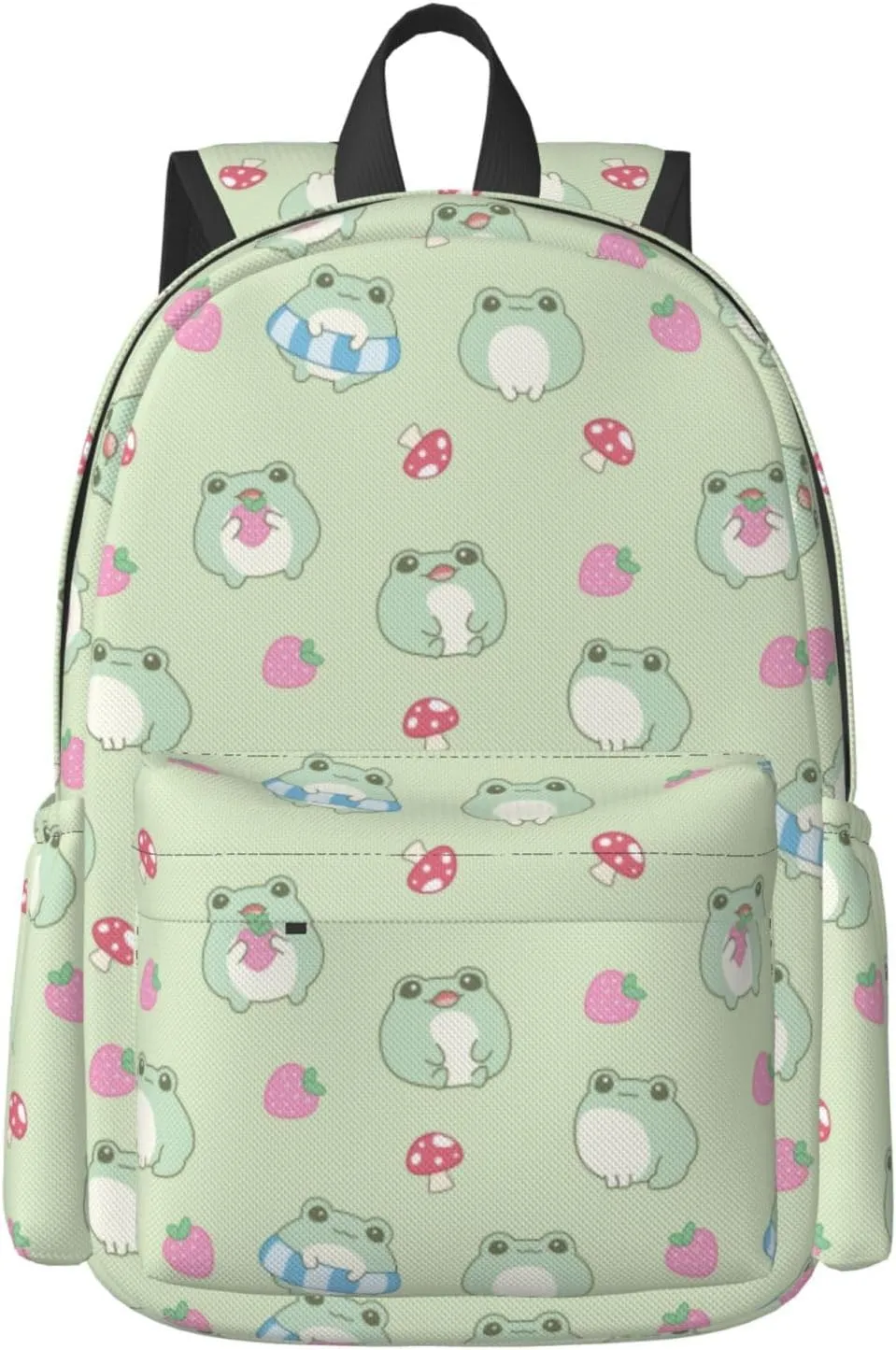 17 inch Backpack Lovely Frog Cute Strawberry Laptop Backpack School Bookbag Shoulder Bag Casual Daypack