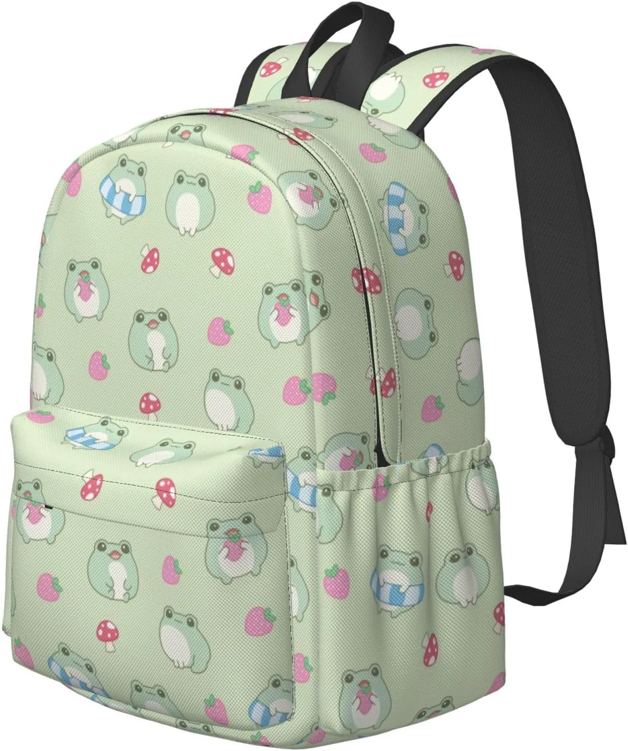 17 inch Backpack Lovely Frog Cute Strawberry Laptop Backpack School Bookbag Shoulder Bag Casual Daypack