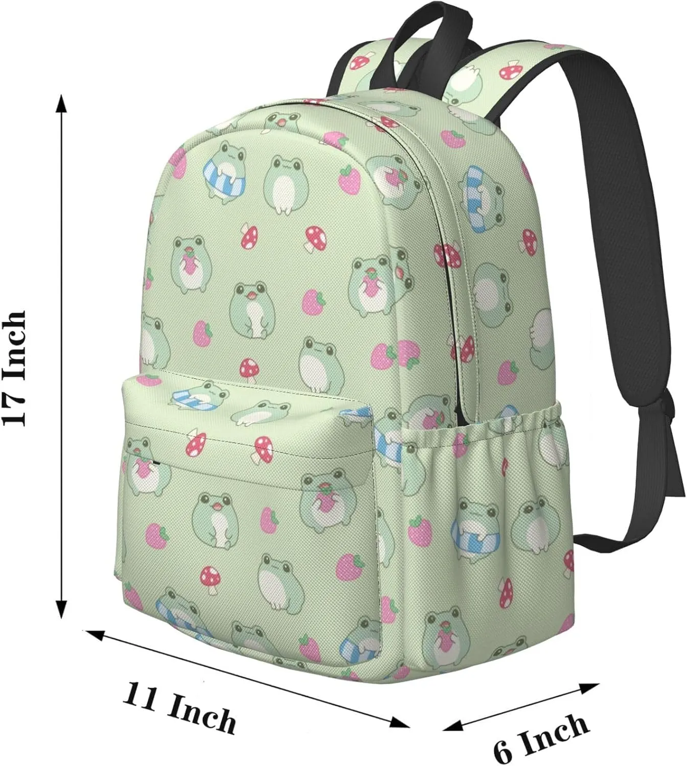 17 inch Backpack Lovely Frog Cute Strawberry Laptop Backpack School Bookbag Shoulder Bag Casual Daypack