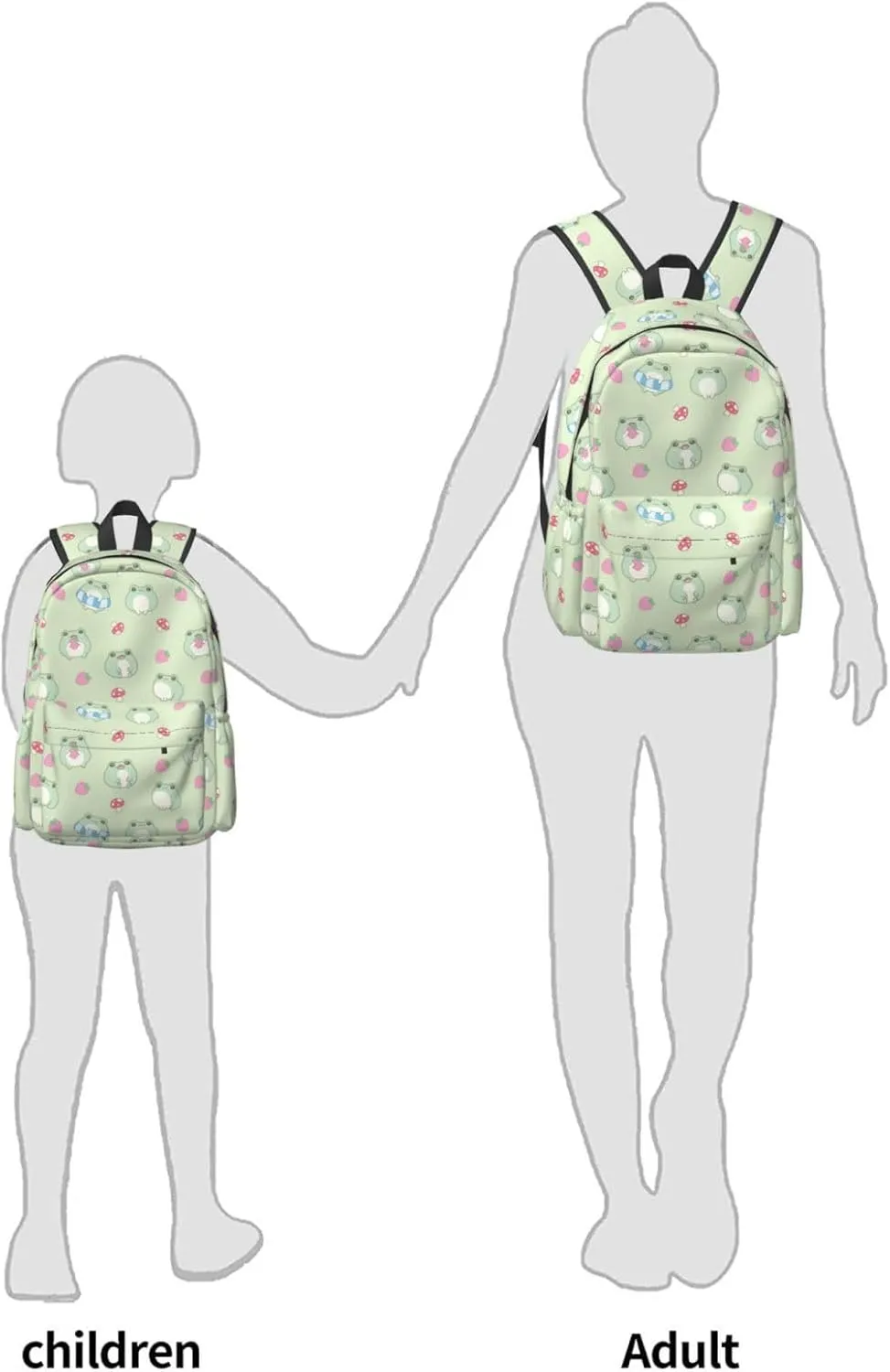 17 inch Backpack Lovely Frog Cute Strawberry Laptop Backpack School Bookbag Shoulder Bag Casual Daypack