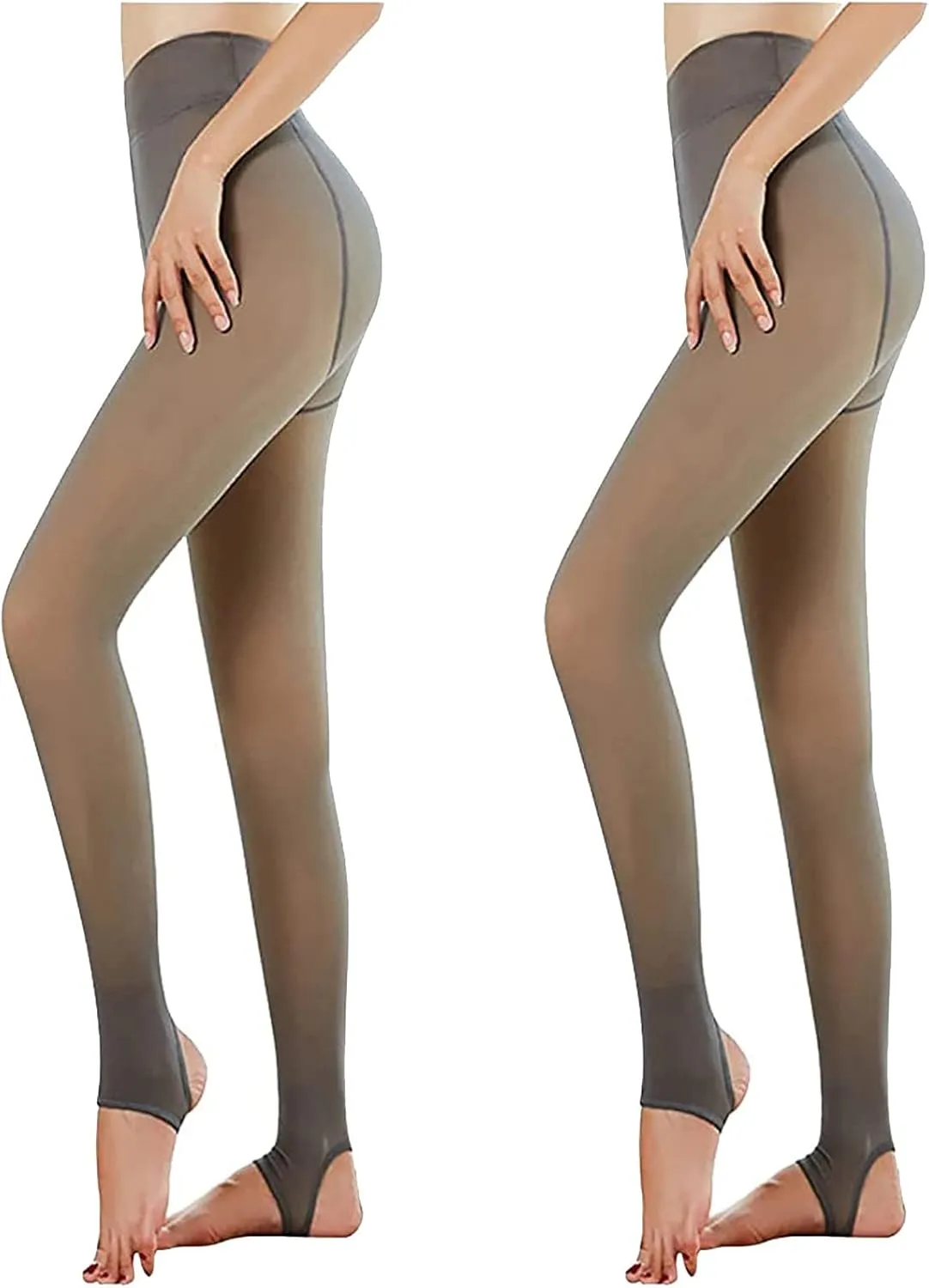 2PC Women Fleece Lined Tights Fake Translucent Leggings High Waist Stretch Pantyhose Sexy Warm Tights Comfort Pant