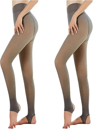 2PC Women Fleece Lined Tights Fake Translucent Leggings High Waist Stretch Pantyhose Sexy Warm Tights Comfort Pant