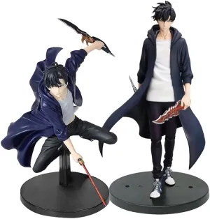 2pcs Sung Jin Woo Figure Anime Sung Jinwoo Statue Model 1/7 Fighting Pose Cartoon Manga Character Figure Desktop Decoration Collectibles Gift