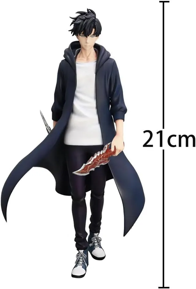 2pcs Sung Jin Woo Figure Anime Sung Jinwoo Statue Model 1/7 Fighting Pose Cartoon Manga Character Figure Desktop Decoration Collectibles Gift