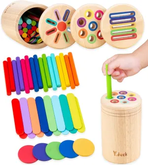3-in-1 Montessori Toddler Toys - Educational Shape Sorter Stacking Games for Ages 1 2 3 Year Old, Preschool Learning Activities Toy, Wooden Fidget Toys, Best for 12 15 18 Month Boy (Standard Edition)