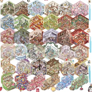 3D House Stickers, 36 Sets DIY Sticker Therapy for Adult Fun Cute Cartoon Stickers Scene Make Your Own Mini Room Scenes Miniature Supermarket for Relief Stress Pass The Time