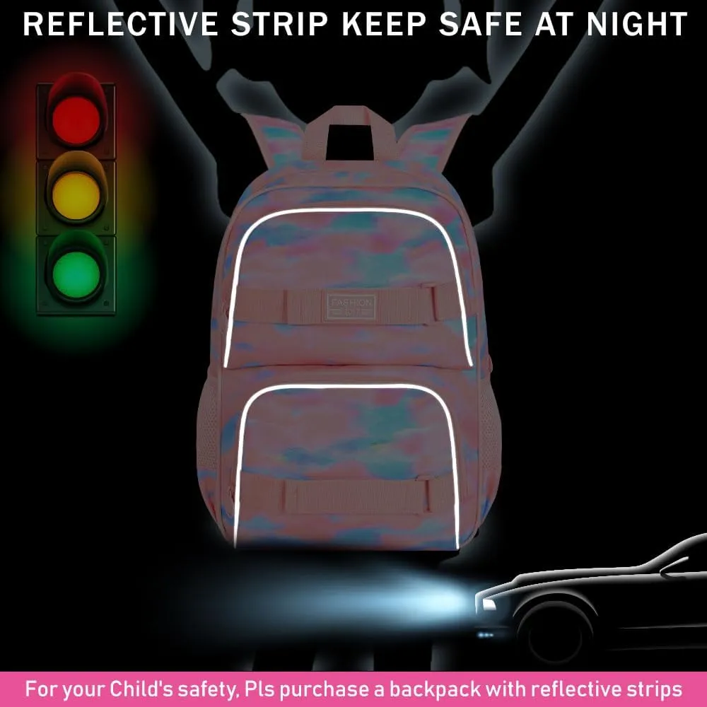 3Pcs Backpack for Girls Women, 17 Inches Tie-dye College School Bookbag Set for Teens Students, Water Resistant Laptop Backpacks with Lunch Bag(Pink)