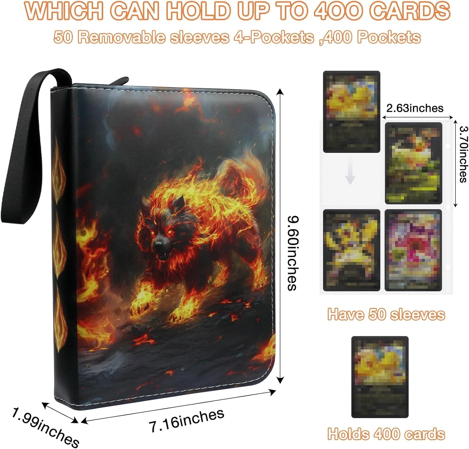 4 Pocket Card Binder, Trading Card Binder Fits 400 Cards with 50 Removable Sleeves, Waterproof Card Holder Album for MTG, TCG, Game Cards & Baseball Sports Cards, Collectors Boys Girls Gift