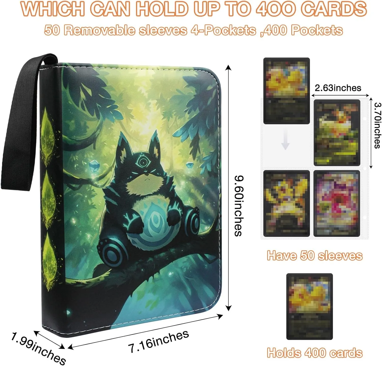 4 Pocket Card Binder, Trading Card Binder Fits 400 Cards with 50 Removable Sleeves, Waterproof Card Holder Album for MTG, TCG, Game Cards & Baseball Sports Cards, Collectors Boys Girls Gift
