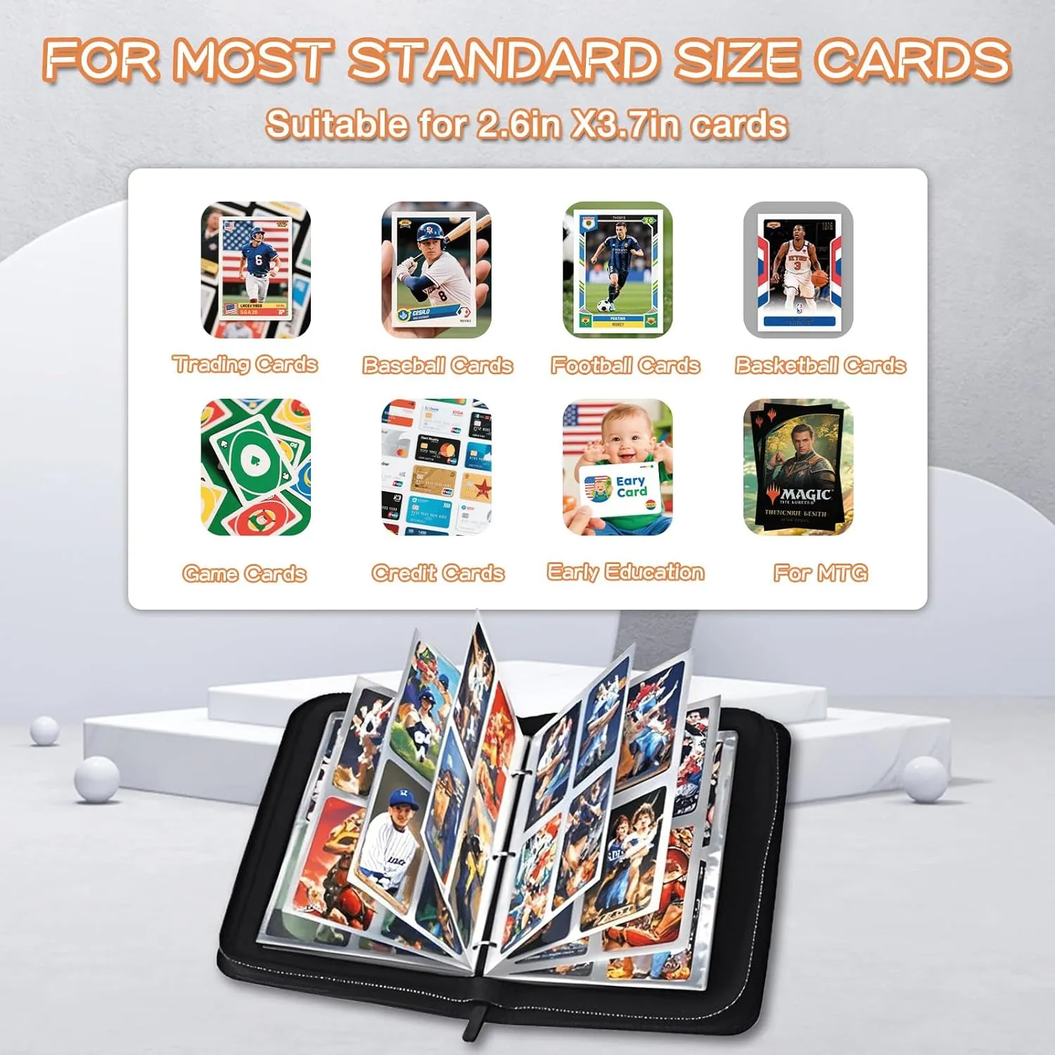 4 Pocket Card Binder, Trading Card Binder Fits 400 Cards with 50 Removable Sleeves, Waterproof Card Holder Album for MTG, TCG, Game Cards & Baseball Sports Cards, Collectors Boys Girls Gift