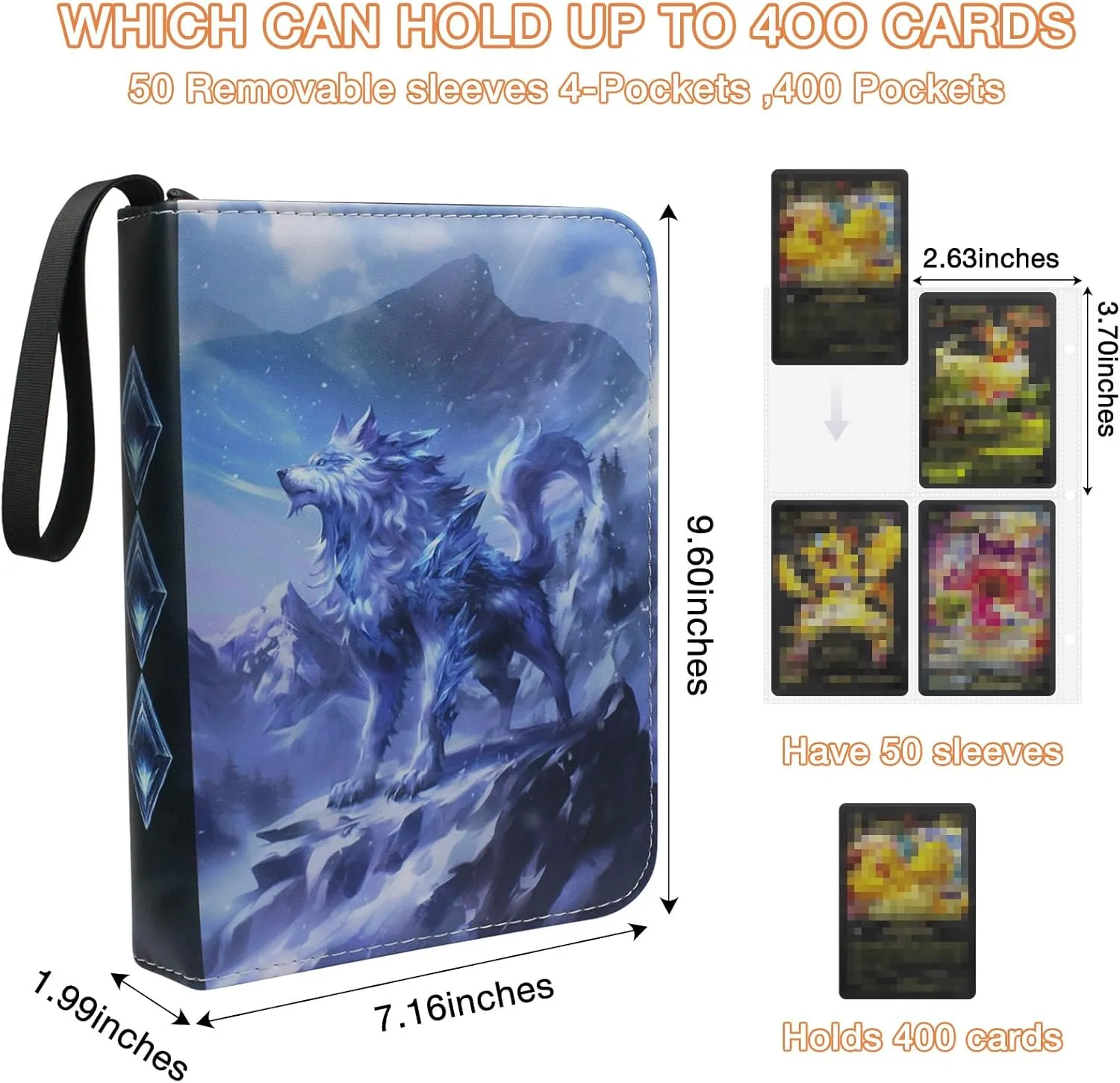 4 Pocket Card Binder, Trading Card Binder Fits 400 Cards with 50 Removable Sleeves, Waterproof Card Holder Album for MTG, TCG, Game Cards & Baseball Sports Cards, Collectors Boys Girls Gift