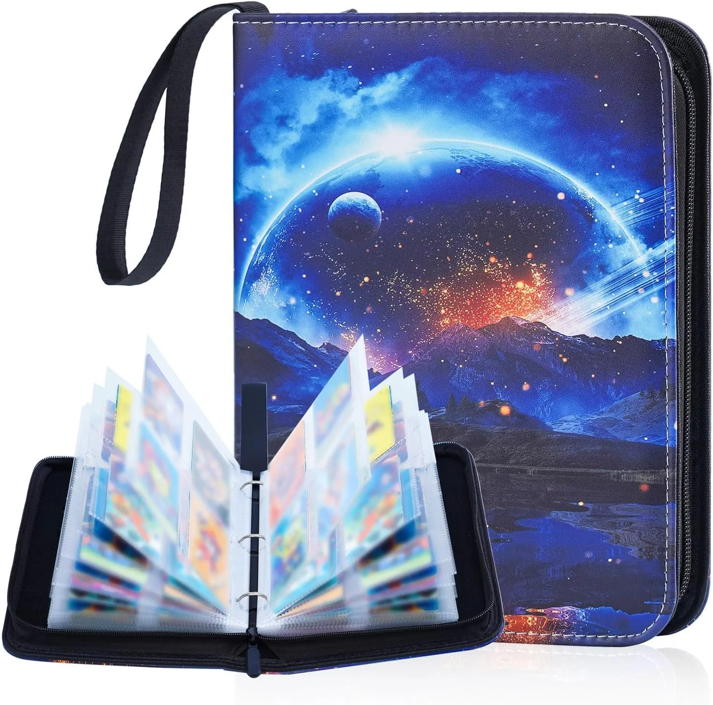 4 Pocket Trading Card Binder – Holds 400 Cards with 50 Removable Sleeves, Waterproof Card Holder Album with Zipper for TCG, MTG, Sports Cards, Portable Card Games Display Storage Case