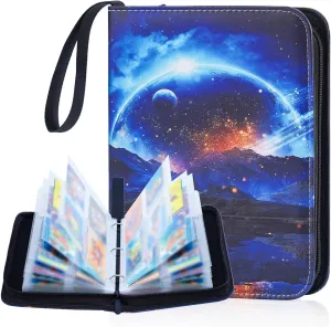 4 Pocket Trading Card Binder – Holds 400 Cards with 50 Removable Sleeves, Waterproof Card Holder Album with Zipper for TCG, MTG, Sports Cards, Portable Card Games Display Storage Case