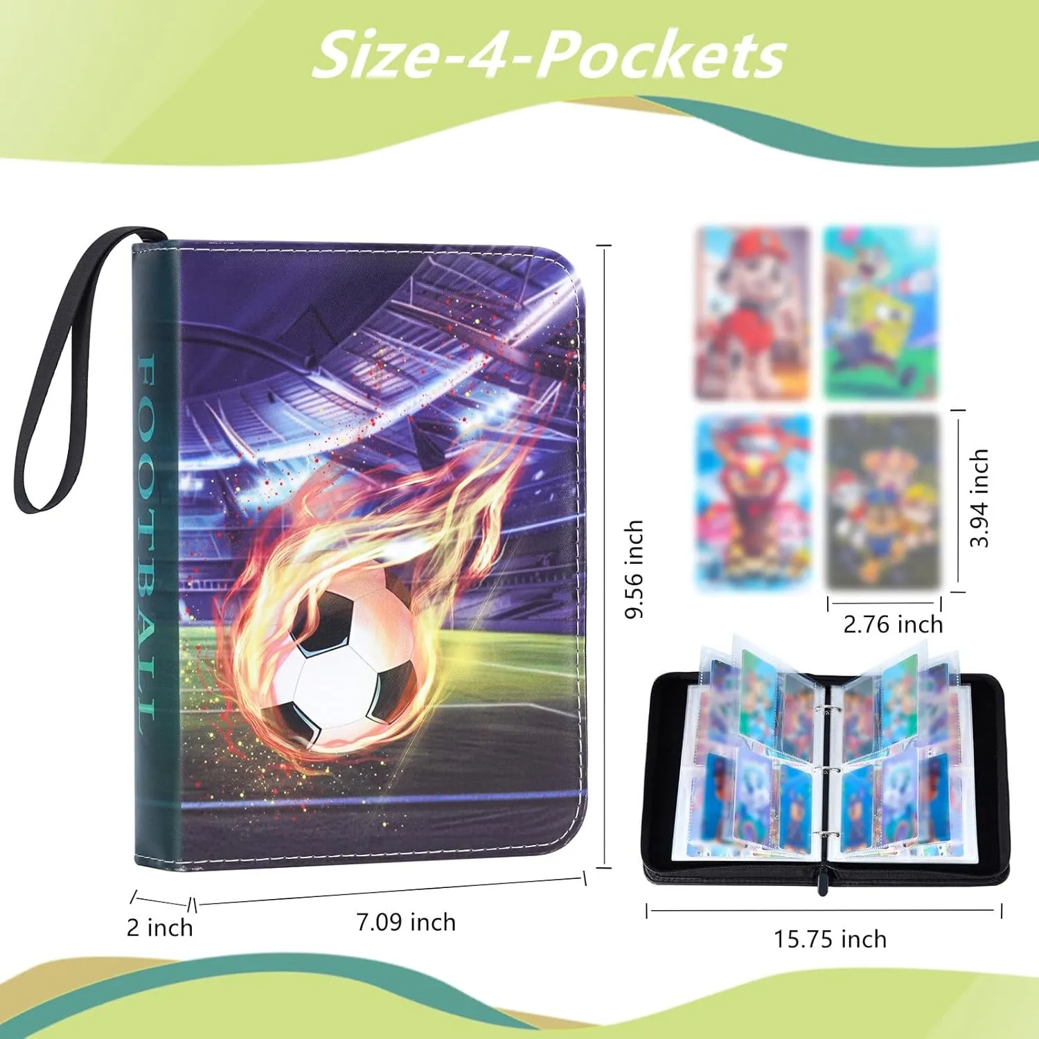 400 Pockets Soccer Card Binder for Trading Cards Collectors Portable Waterproof Card Bag Book with 50 Removable Clear Sleeves Compatible with Soccer Cards