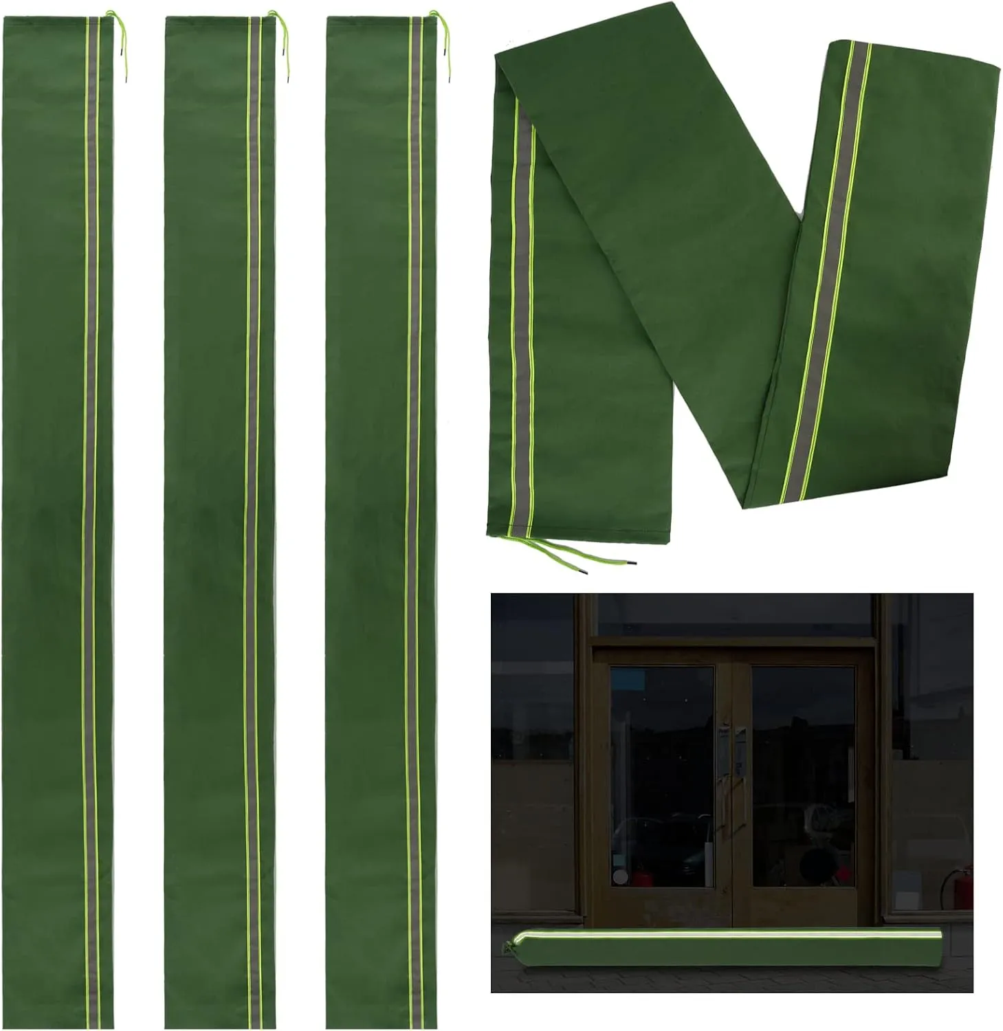 4Pcs 6ft Long Canvas Sandbags for Flooding with Reflective Stripe, Flood Protection Barrier Rain Water Control for Door Window
