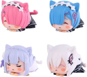 4pcs Rem and Ram Figures Anime Cartoon Remu Ramu Emilia Cute Mini Figurine Set Collectible Model Home Car Decoration Ornaments 6cm