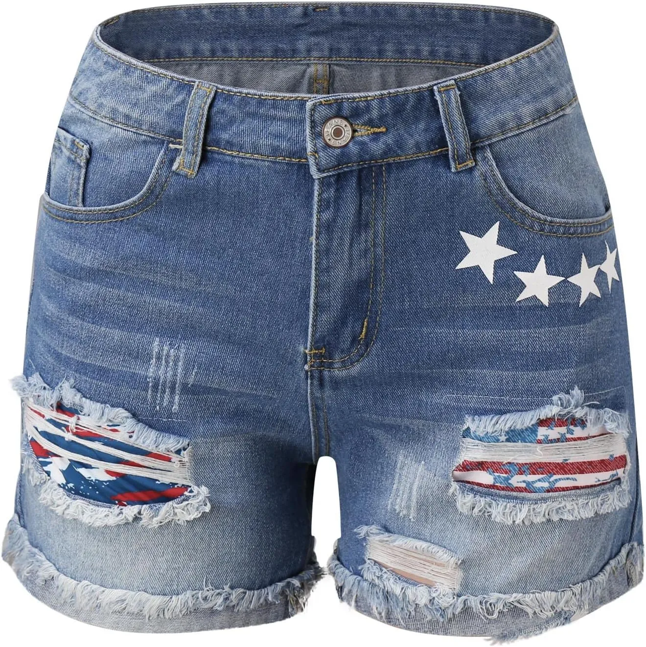 4th of July Shorts for Women American Flag Printed Denim Shorts High Waisted American Flag Womens Shorts