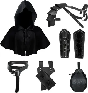 6 Pcs Medieval Knight Accessories Renaissance Viking Belt Pouch Arm Bracers Sword Frog Cape,Half Shoulder Armor
