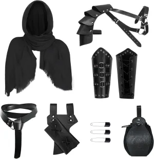 6 Pcs Medieval Knight Accessories Renaissance Viking Belt Pouch Arm Bracers Sword Frog Scarf,Double Shoulder Armor