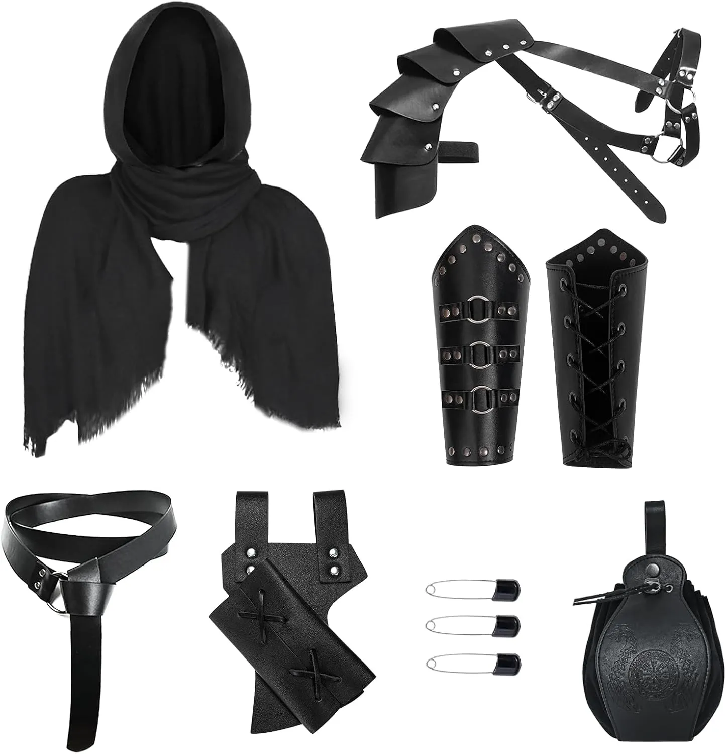 6 Pcs Medieval Knight Accessories Renaissance Viking Belt Pouch Arm Bracers Sword Frog Scarf,Double Shoulder Armor
