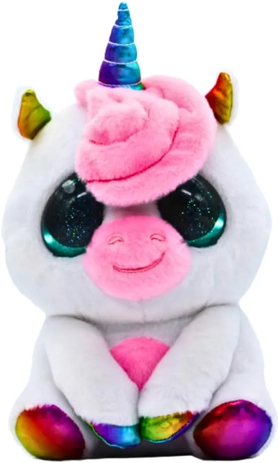 8-inch Large Unicorn- Shake & Sparkle- White, Fluffy Unicorn with Glitter Globe Effect Eyes, Stuffed Animal, Made with Kid Safe Materials