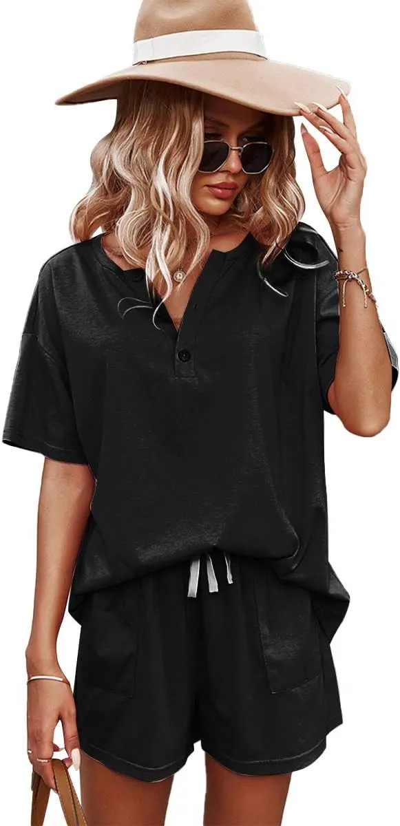ADDHEAT Women's Short Sleeve Sweatsuits: 2 Piece Casual Outfit Sets with Pockets