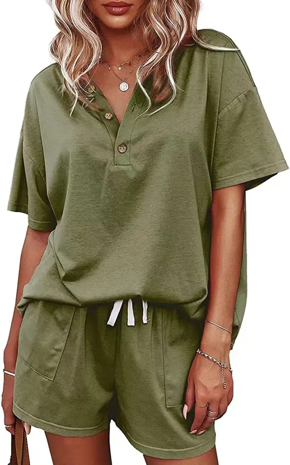 ADDHEAT Women's Short Sleeve Sweatsuits: 2 Piece Casual Outfit Sets with Pockets