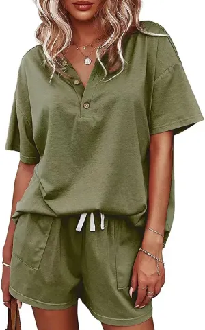 ADDHEAT Women's Short Sleeve Sweatsuits: 2 Piece Casual Outfit Sets with Pockets