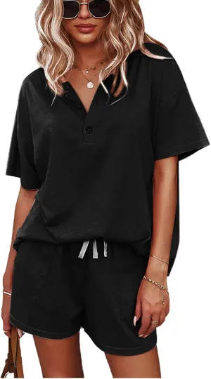 ADDHEAT Women's Short Sleeve Sweatsuits: 2 Piece Casual Outfit Sets with Pockets