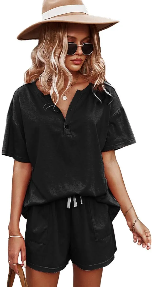 ADDHEAT Women's Short Sleeve Sweatsuits: 2 Piece Casual Outfit Sets with Pockets