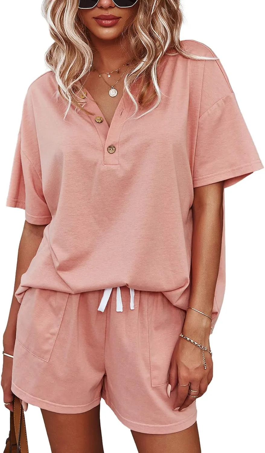 ADDHEAT Women's Short Sleeve Sweatsuits: 2 Piece Casual Outfit Sets with Pockets