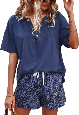 ADDHEAT Women's Short Sleeve Sweatsuits: 2 Piece Casual Outfit Sets with Pockets
