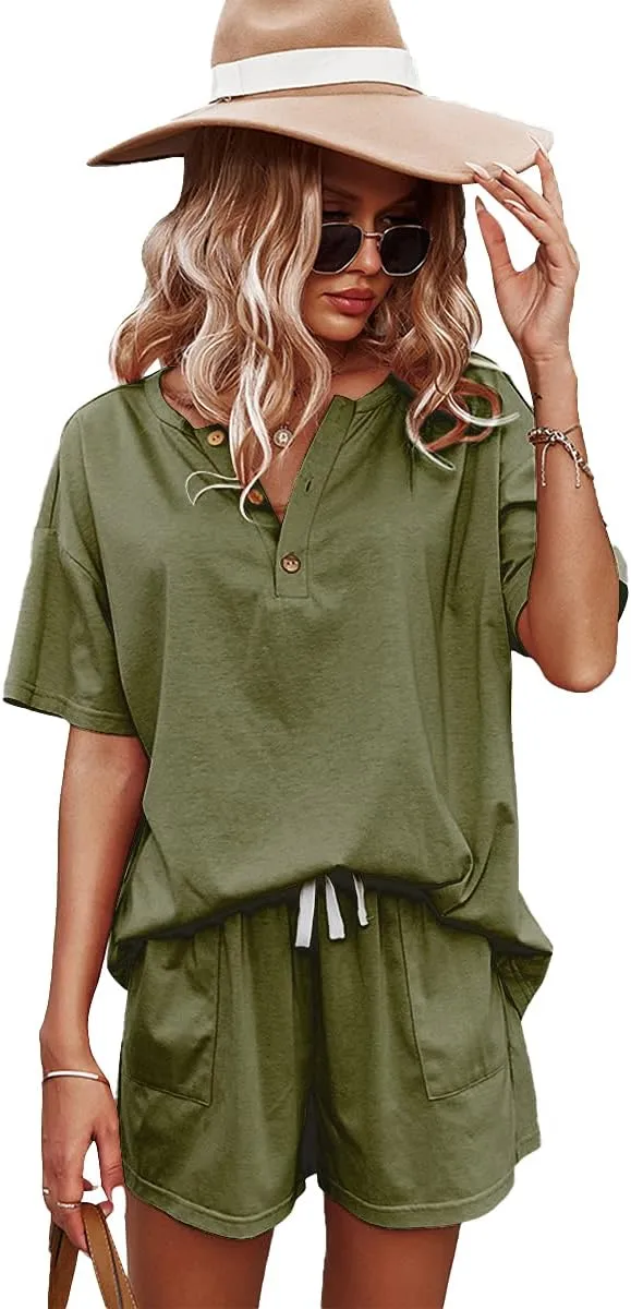 ADDHEAT Women's Short Sleeve Sweatsuits: 2 Piece Casual Outfit Sets with Pockets