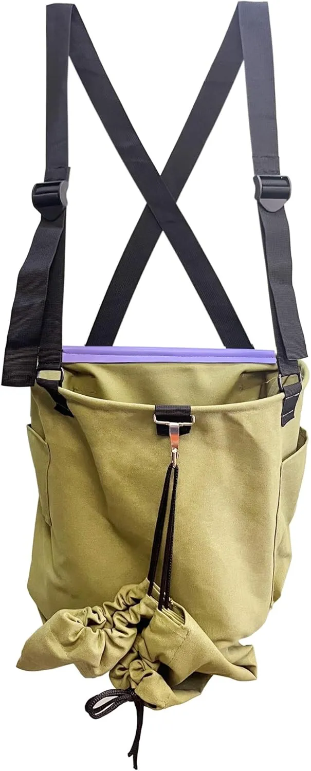 Adjustable Fruit Picking Bag - Canvas Pouch Harvest Apron with 2 Side Pockets for Garden, Orchard, Farm Use