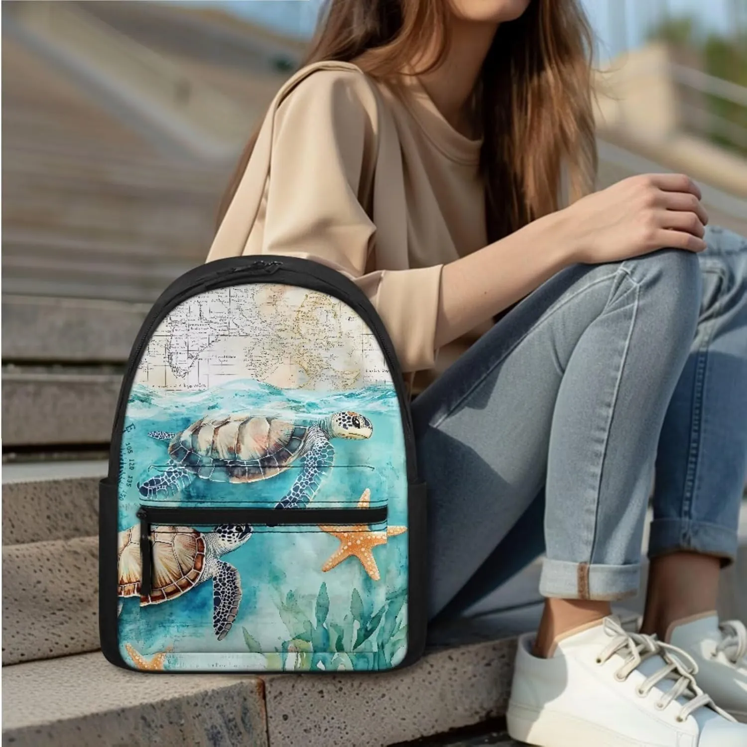 AFPANQZ Cartoon Sea Turtle Print Kids Backpack Set Reusable Insulated Lunch Bags   School Backpack Laptop Bookbag   Portable Pencil Bag Pouch Unisex Kids School Supplies Organizer Daypack