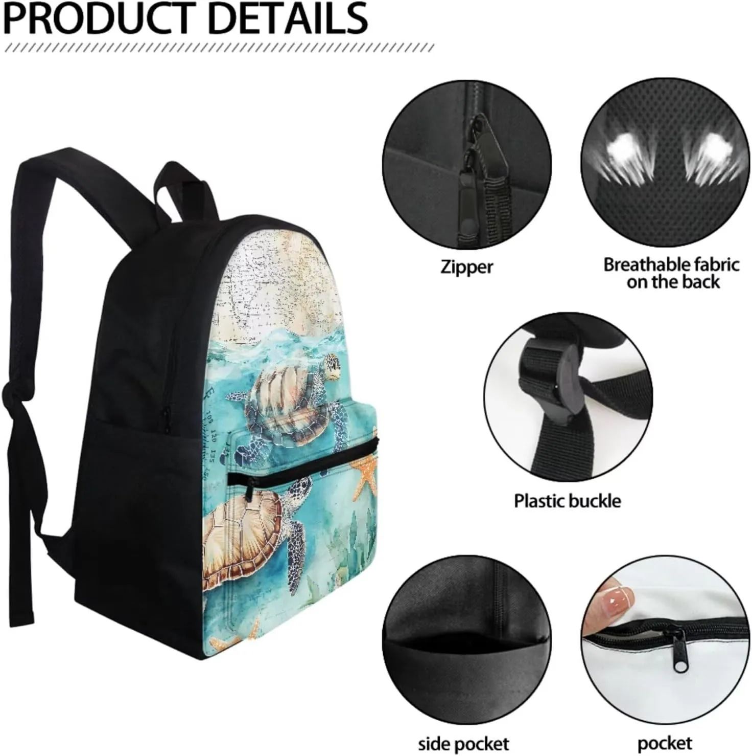 AFPANQZ Cartoon Sea Turtle Print Kids Backpack Set Reusable Insulated Lunch Bags   School Backpack Laptop Bookbag   Portable Pencil Bag Pouch Unisex Kids School Supplies Organizer Daypack
