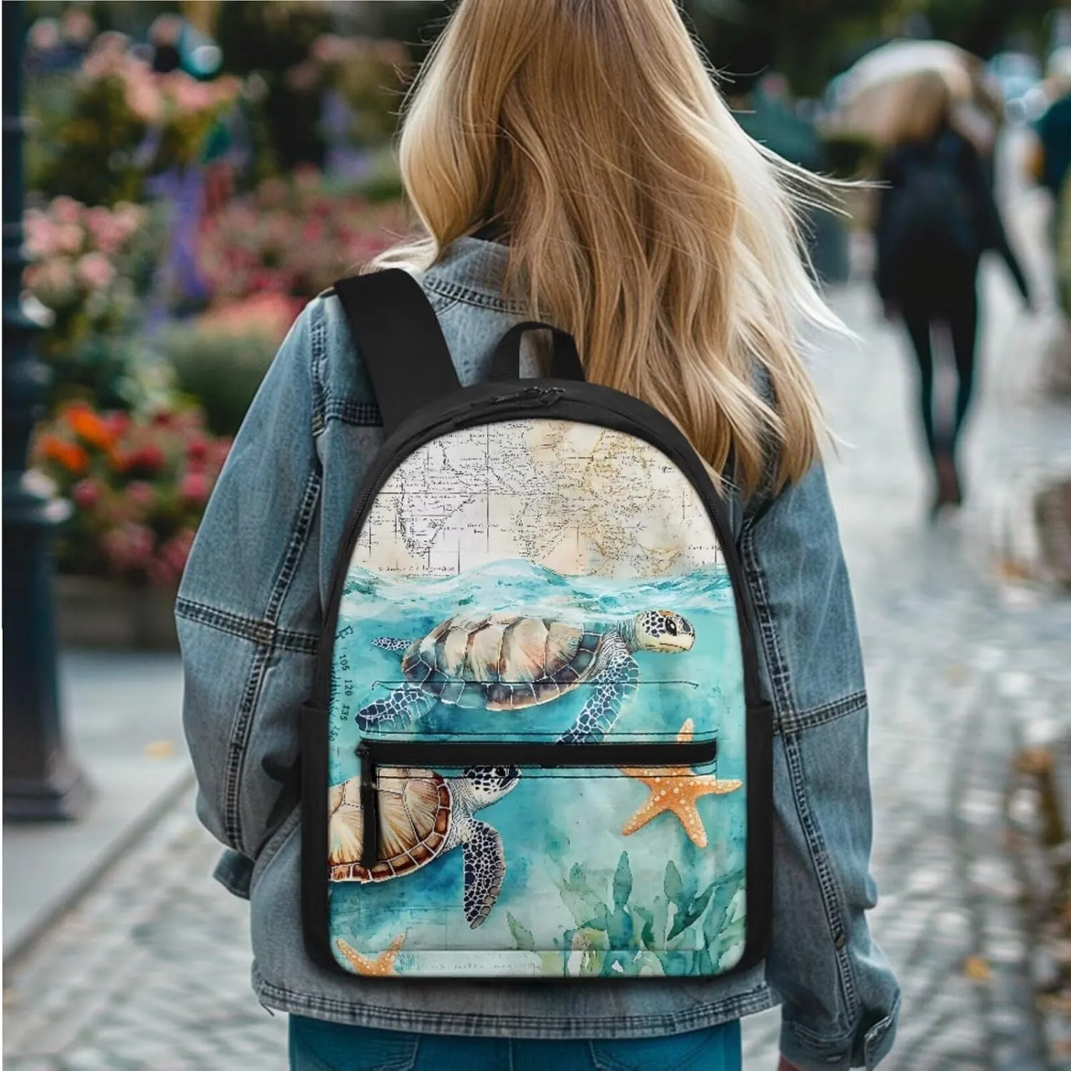 AFPANQZ Cartoon Sea Turtle Print Kids Backpack Set Reusable Insulated Lunch Bags   School Backpack Laptop Bookbag   Portable Pencil Bag Pouch Unisex Kids School Supplies Organizer Daypack