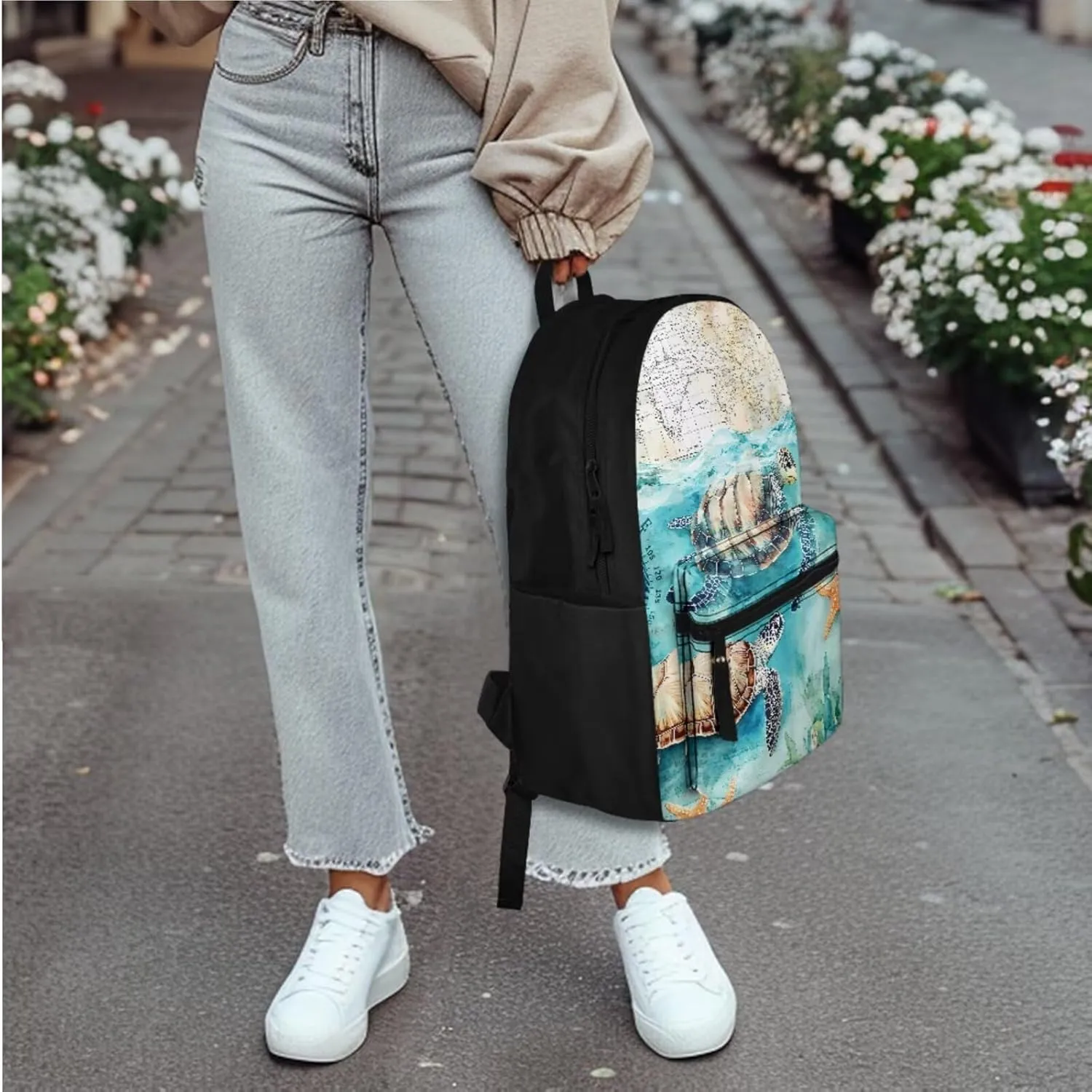 AFPANQZ Cartoon Sea Turtle Print Kids Backpack Set Reusable Insulated Lunch Bags   School Backpack Laptop Bookbag   Portable Pencil Bag Pouch Unisex Kids School Supplies Organizer Daypack