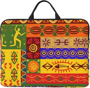 African National Patterns 14in Laptop Case Sleeve Bag – Shoulder Messenger Briefcase Carrying Handle and Accessory Pocket