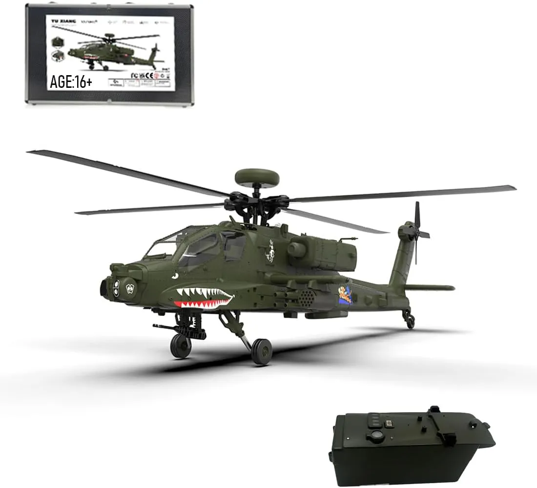 AH64 Remote Control Helicopter, Ultra-high Simulated RC Helicopter, 1/32 Scale 2.4G 6CH RC Electric Airplane Model, Collectable RC Flying Helicopte for Adults - RTF