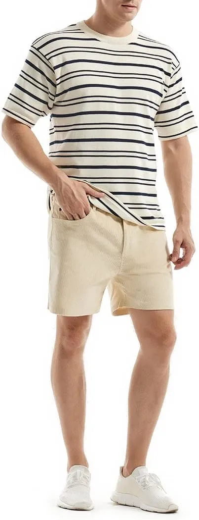 AIMPACT Mens Corduroy Shorts 5/6 Inseam Casual Elastic Waist Drawstring Summer Beach Shorts for Men with Pockets