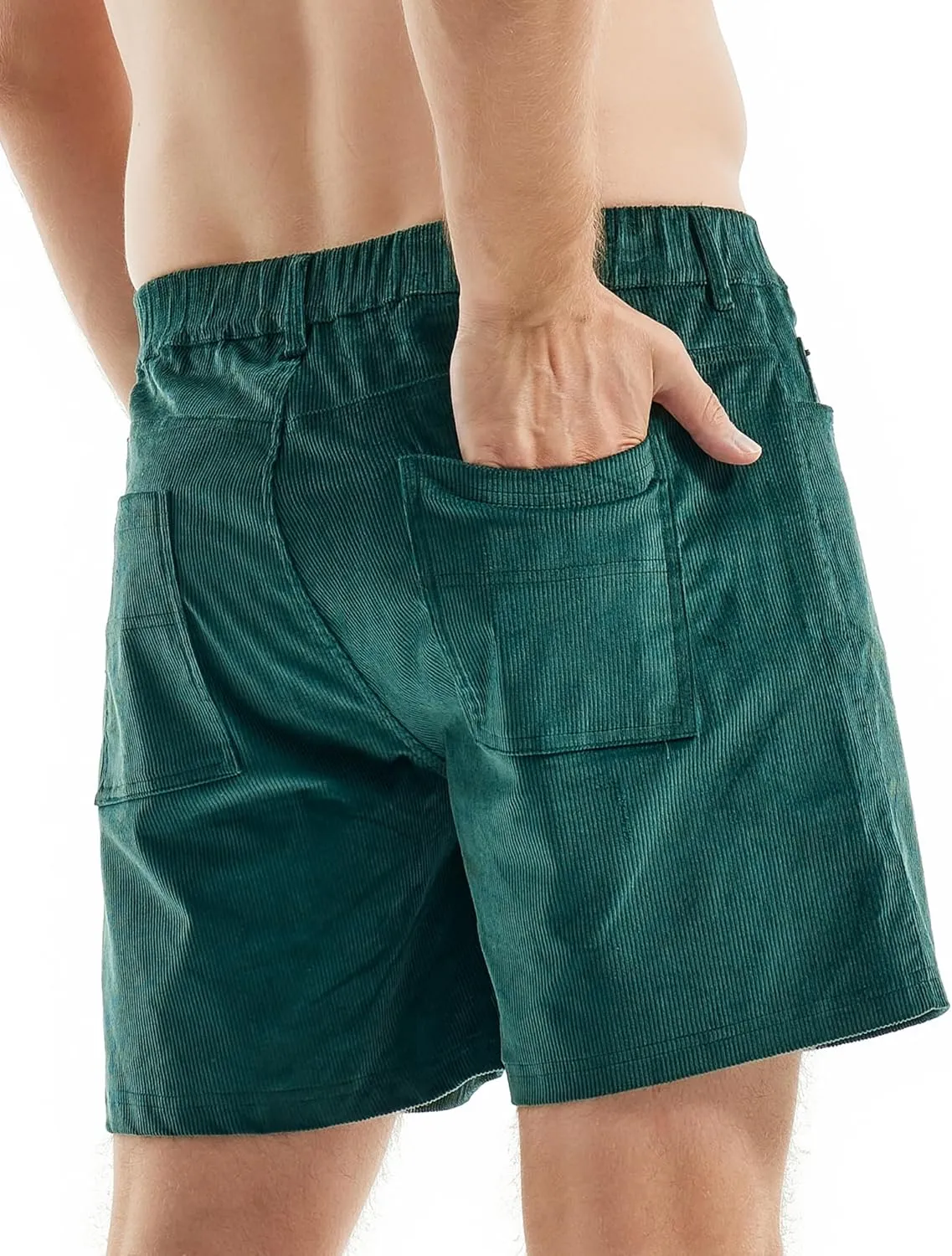 AIMPACT Mens Corduroy Shorts 5/6 Inseam Casual Elastic Waist Drawstring Summer Beach Shorts for Men with Pockets