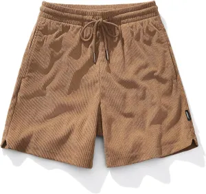 AIMPACT Mens Corduroy Shorts 5/6 Inseam Casual Elastic Waist Drawstring Summer Beach Shorts for Men with Pockets